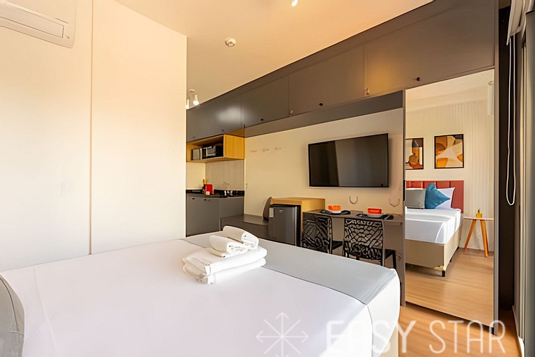 Easy Star - Charmoso studio com cama Queen no Brooklin - NH0
