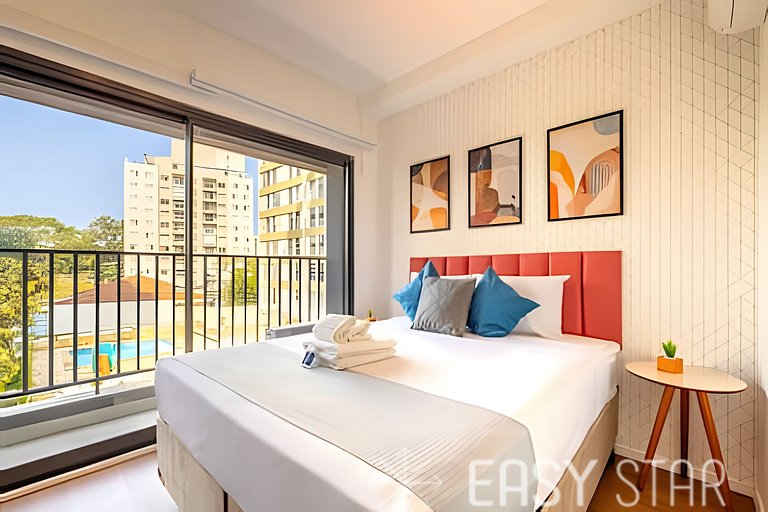 Easy Star - Charmoso studio com cama Queen no Brooklin - NH0