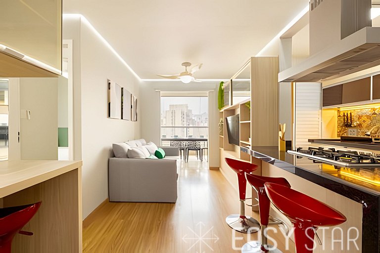 Easy Star - Belo apto c/ 2 quartos, vaga e varanda na Paulis