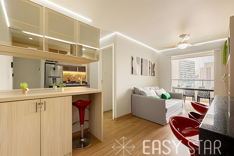 Easy Star - Belo apto c/ 2 quartos, vaga e varanda na Paulis