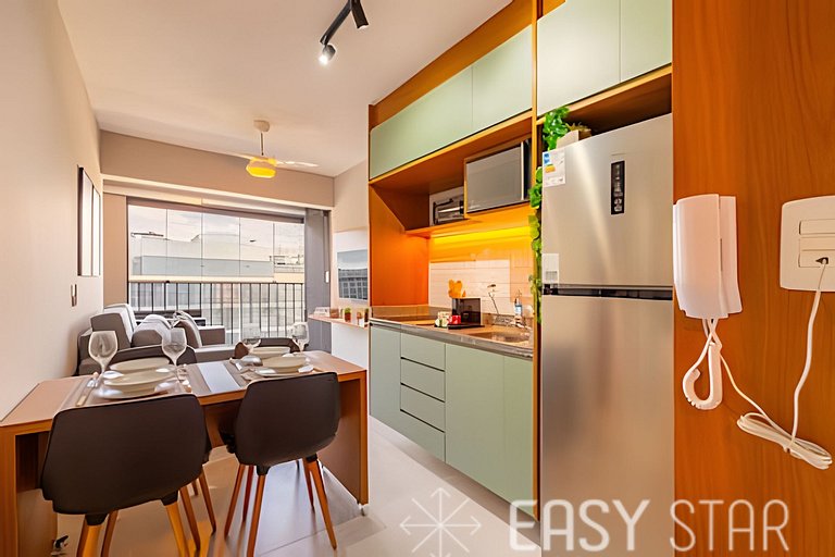 Easy Star - Belo studio com 1 dorm perto do Shop. Eldorado -
