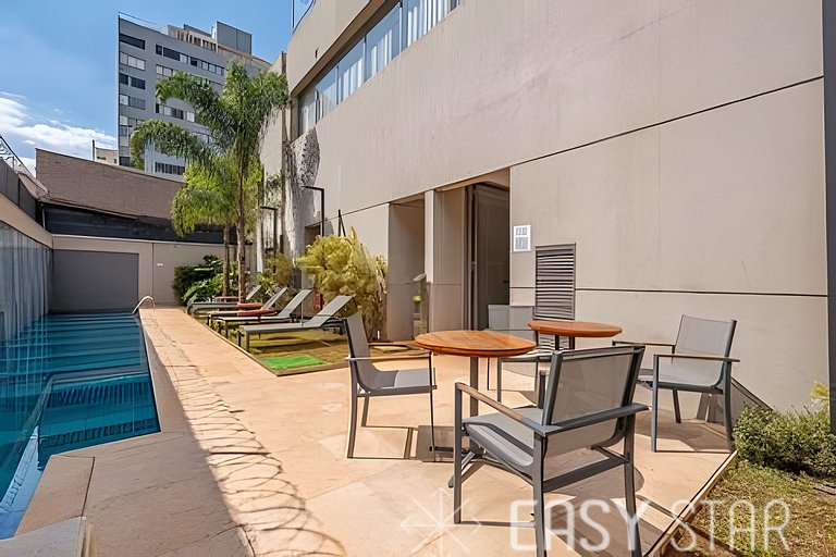 Studio com varanda e lazer completo | Paraíso